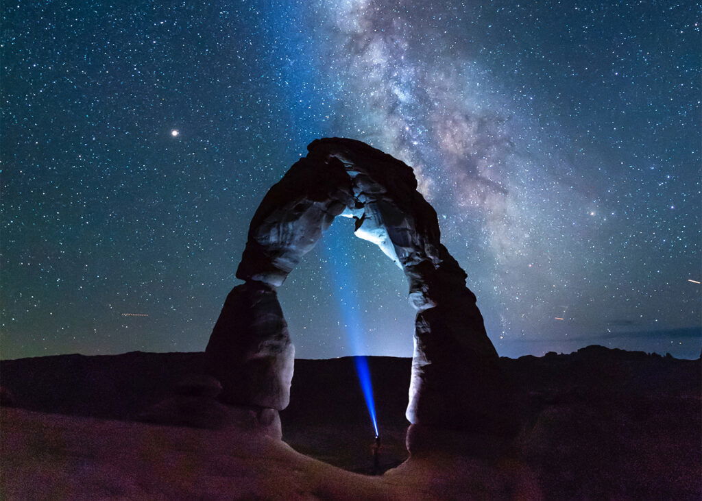 Arches National Park at night.